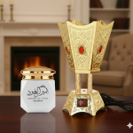 Premium Electric Incense Burner and Ameer Al Oud Bakhoor (40g) Combo Pack – Luxury Metallic Oud Diffuser with High-Quality Home Fragrance Set